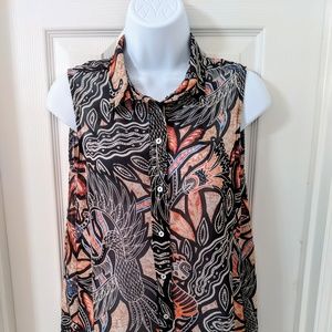 H&M - Colorful Sheer Coral Black Top - Size 6